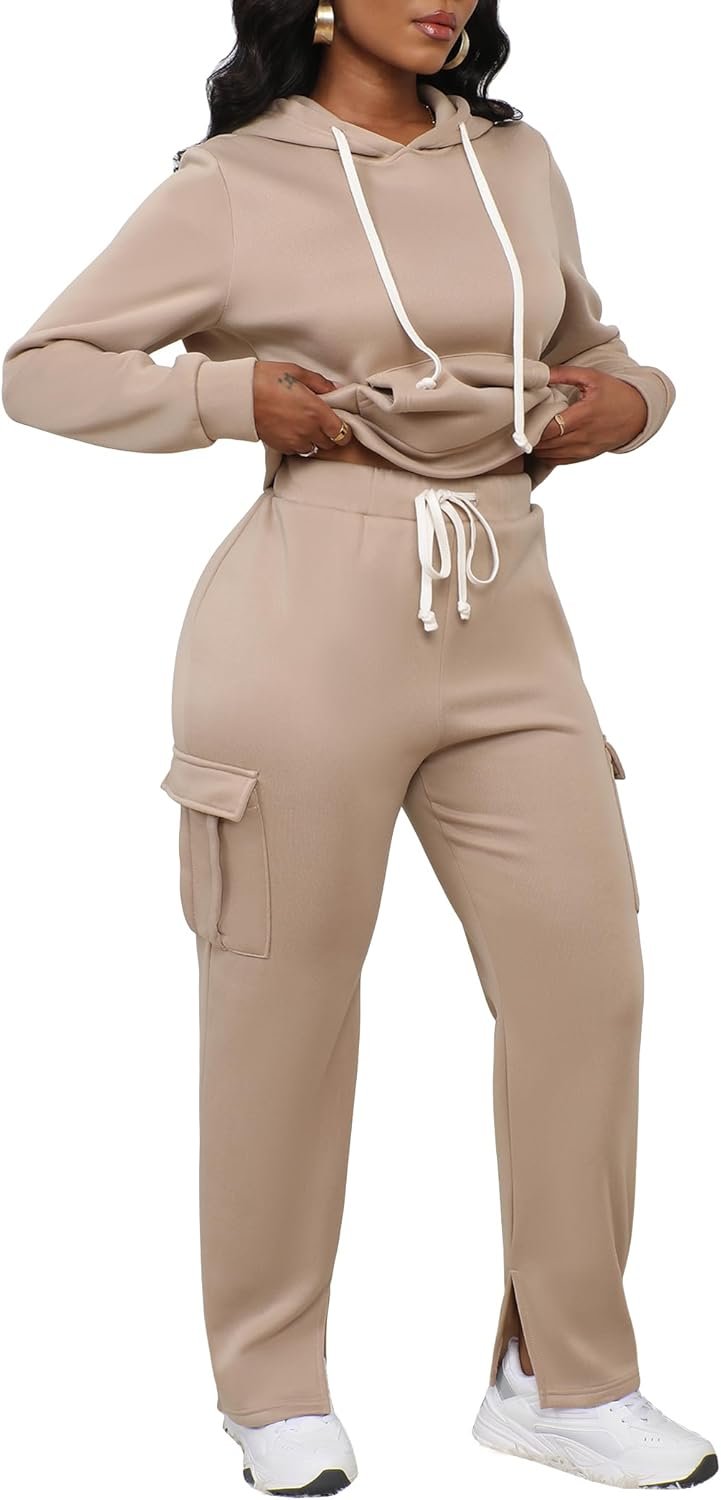 LovelyWholesale Womens Sweatsuits 2 Piece Set Hoodies and Cargo Sweatpants Sets