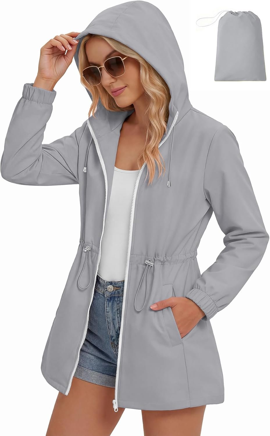 Zando Packable Rain Jacket Women Waterproof – Raincoat for Women Lightweight Hooded Outdoor Windbreaker for Travel Hiking