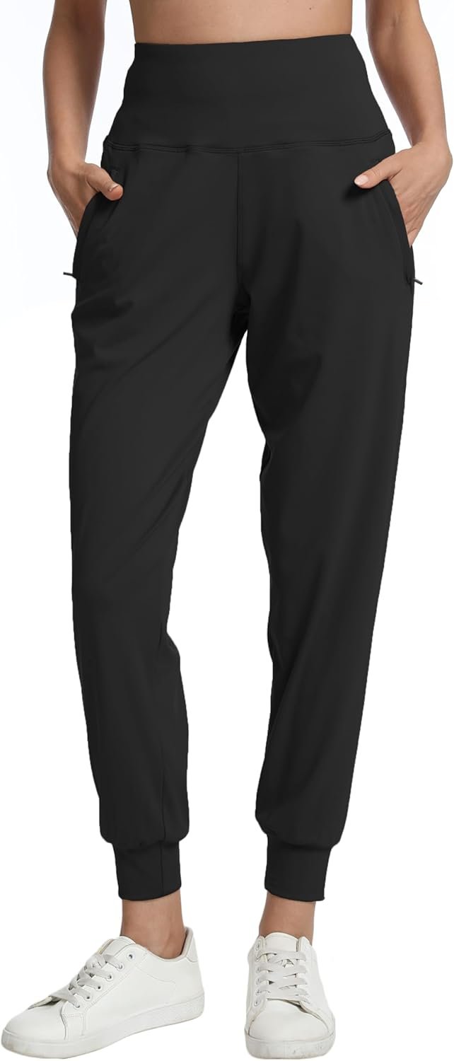 Rrosseyz Joggers for Women with Zipper Pockets Lightweight High Waisted Athletic Pants for Travel Lounge Workout