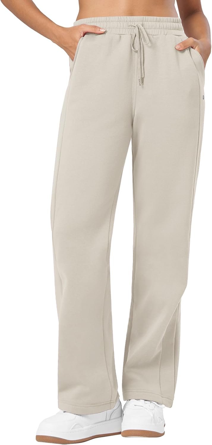 Willit Womens Fleece Lined Sweatpants Cotton Straight Leg Sweat Pants Winter Running Casual Yoga Lounge Workout Pockets