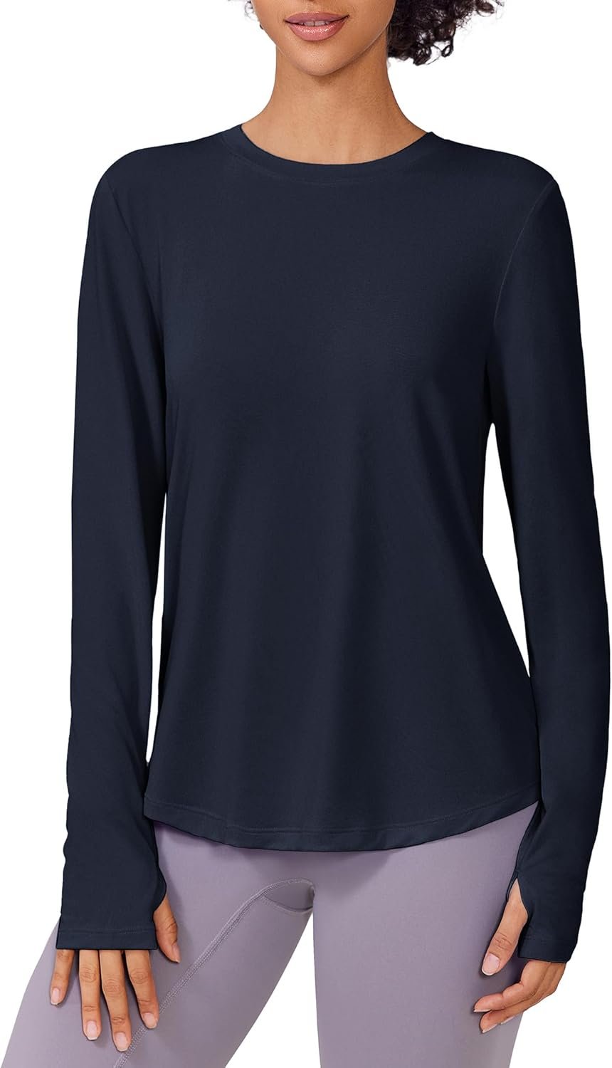 PINSPARK Soft Long Sleeve Workout Tops for Women Thumb Holes UV Sun Protection Quick Dry Golf Running Hiking Rash Shirts