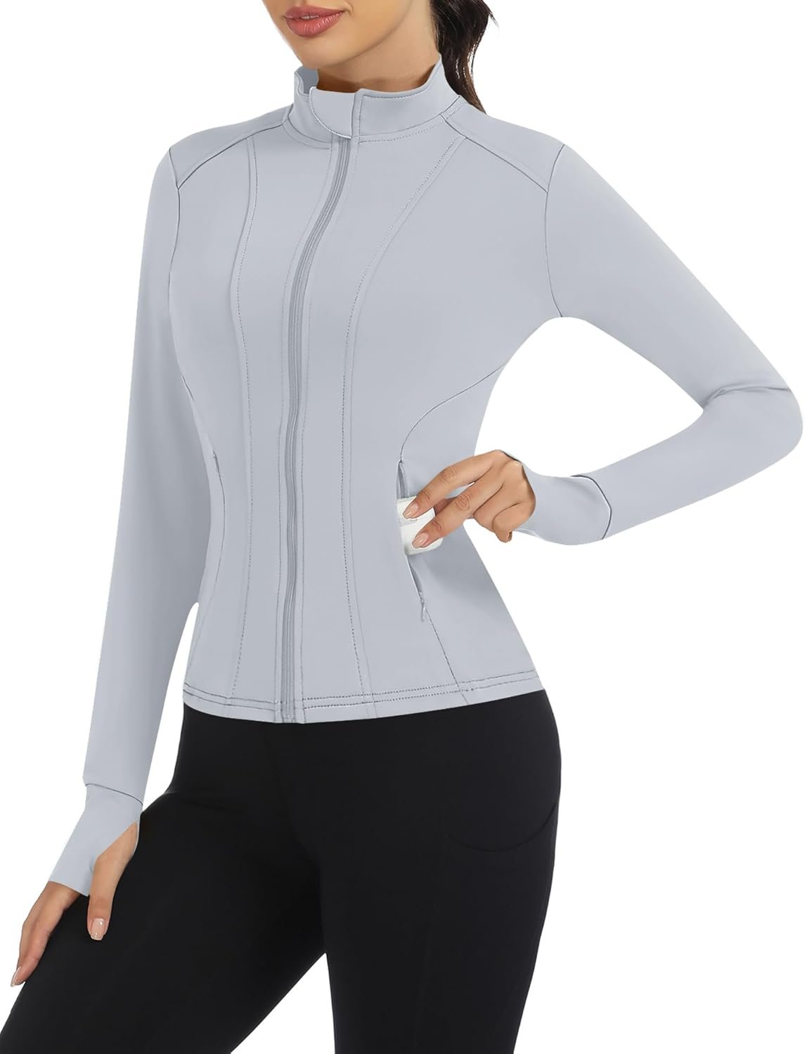 Loovoo Women’s Workout Jacket Lightweight Zip Up Athletic Jackets Cropped Slim Fit Running Yoga Tops with Pockets