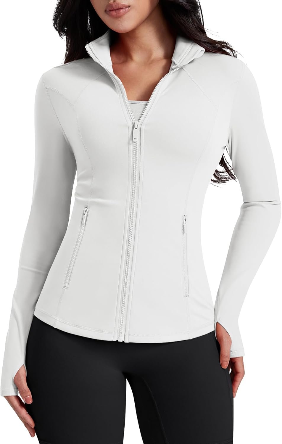 AVGO Womens Workout Jackets Lightweight Athletic Zip Up Jacket Slim Fit Running Gym Top with Pockets & Thumb Holes