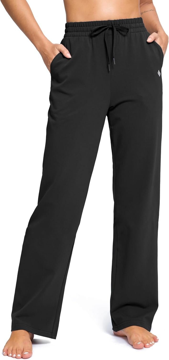 SANTINY 31″/33″/35″ Women’s Tall Cotton Sweatspants Yoga Lounge Casual Pants Open Bottom Sweat Pants for Women with Pockets