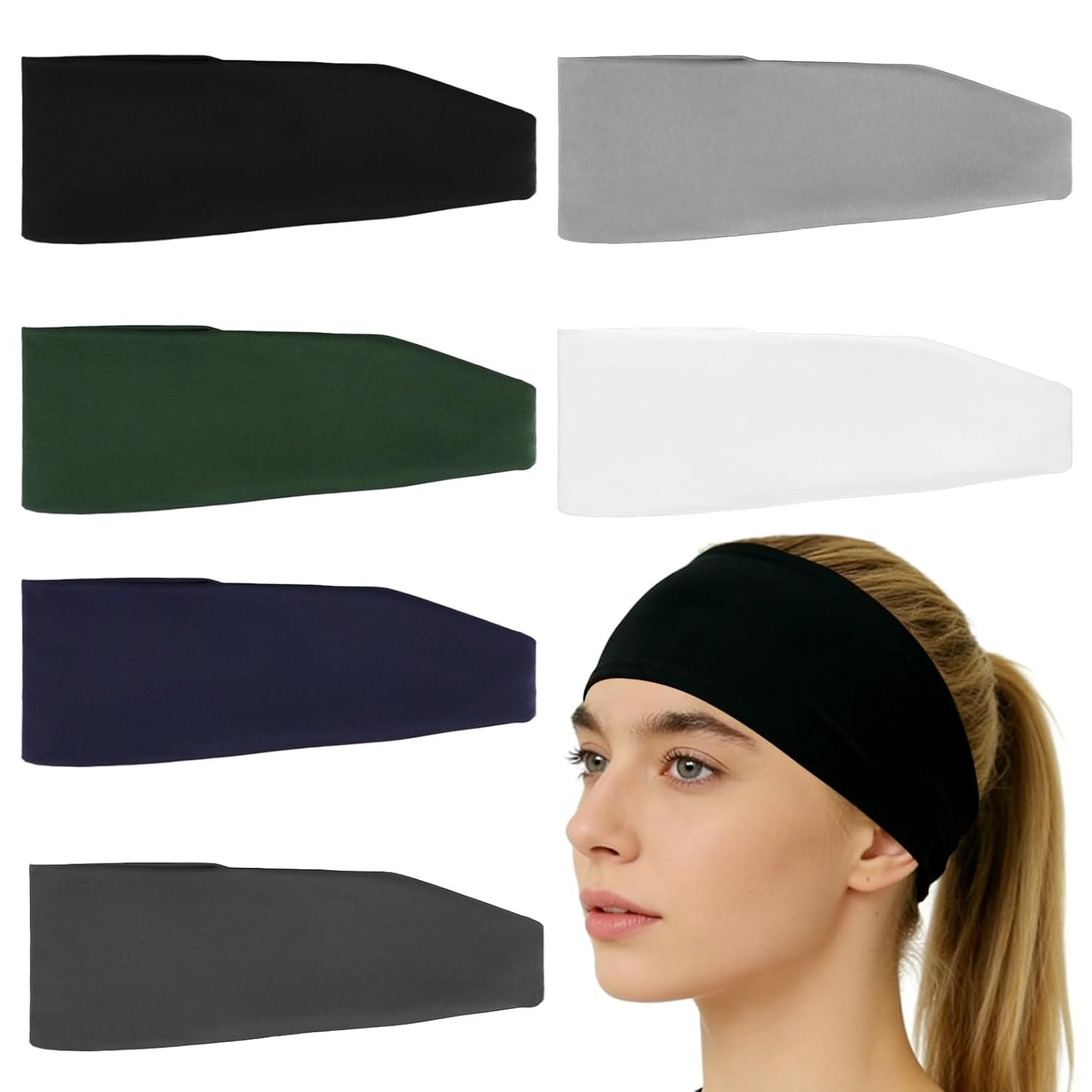 6 PCS Wide Elastic Headbands, Non-Slip Fashion Headwear Accessories, Stretchy Sweatbands for Workouts, Yoga, Running and Daily Use