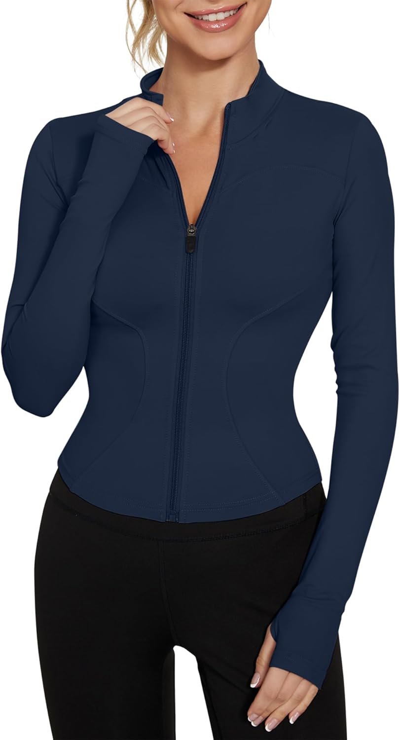 LUYAA Women’s Workout Jacket Lightweight Zip Up Yoga Jacket Cropped Athletic Slim Fit Tops