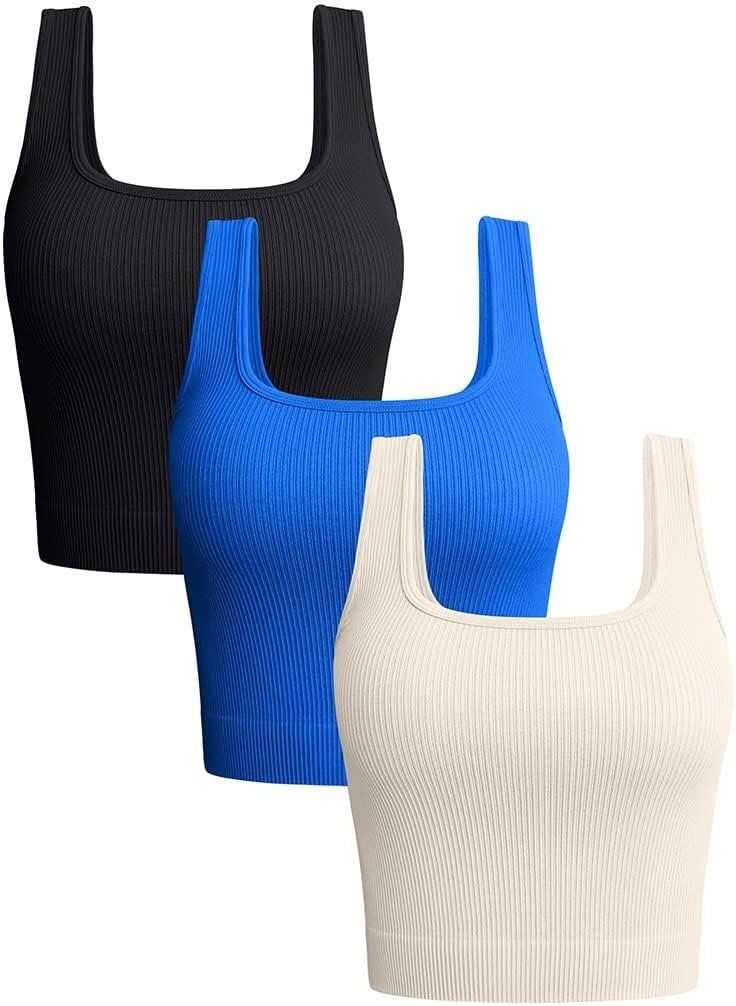 OQQ Women’s 3 Piece Tank Tops Ribbed Seamless Workout Exercise Shirts 2025 Summer Basic Camis