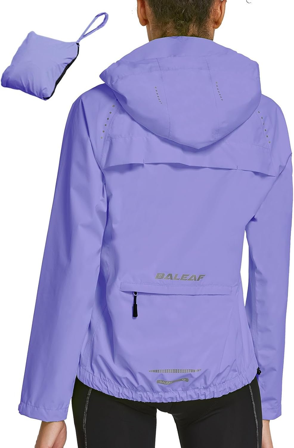 baleaf Women’s Rain Jackets Waterproof Windbreaker Packable Running Lightweight Cycling Jacket Reflective Hooded