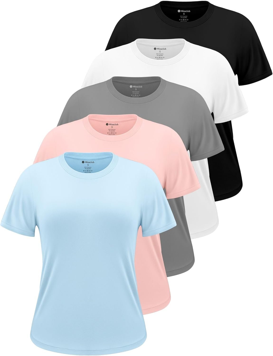 5 Pack Workout Tops for Women Crew Neck Dry Fit Short Sleeve Athletic T-Shirts for Gym Pilates Yoga Fitness Wear