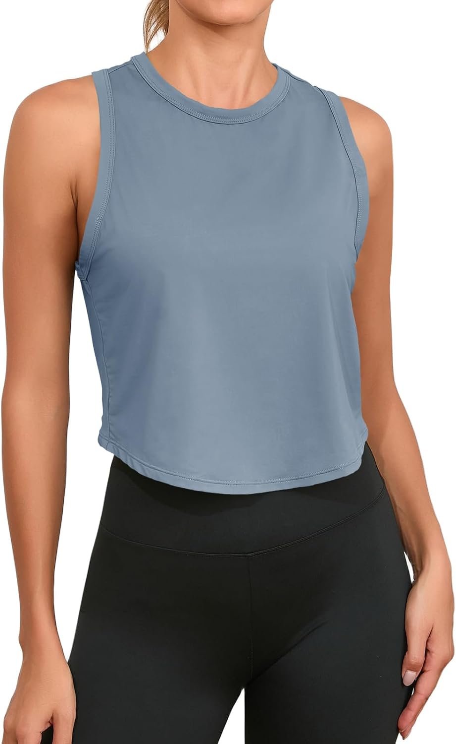 Fisoew Womens Workout Cropped Tank Tops Racerback Sleeveless Crewneck Running Yoga Active Shirts