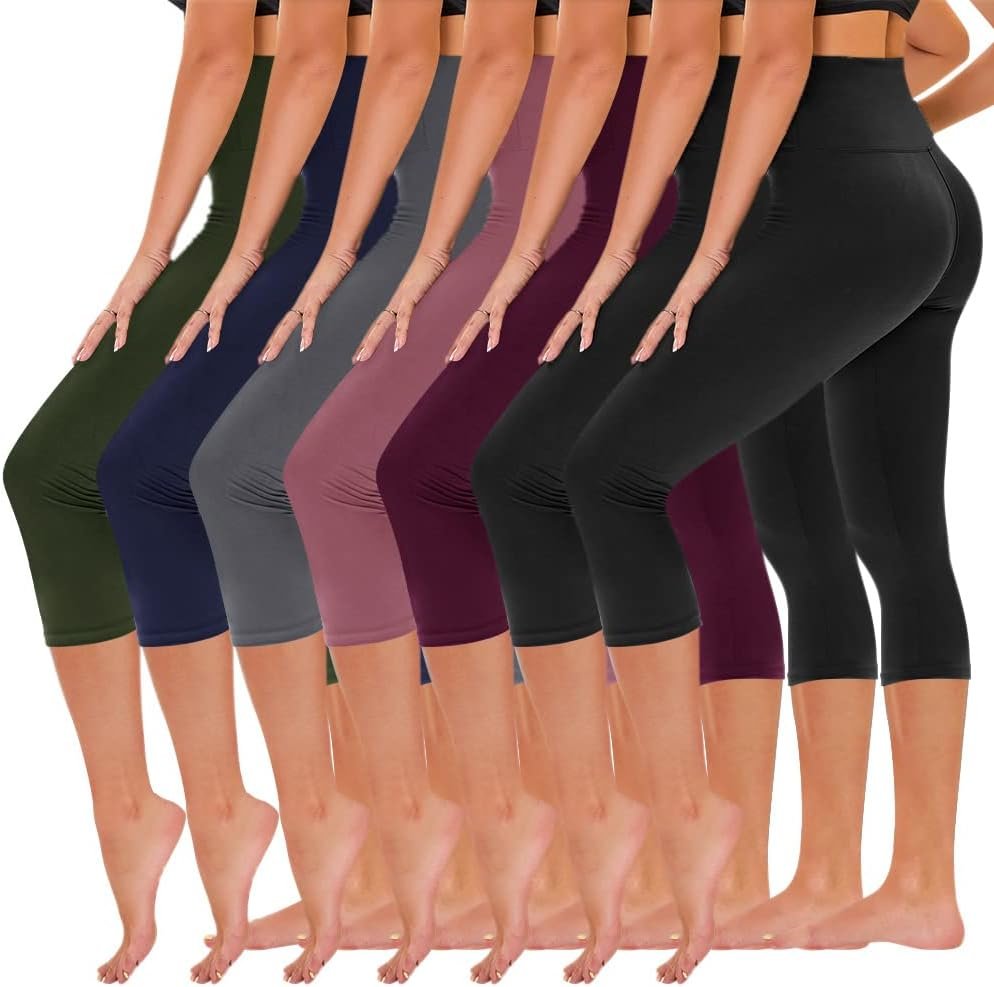 TNNZEET 7 Pack Leggings for Women – High Waisted Yoga Pants with Pockets Black Leggings Women Full Length & Capri