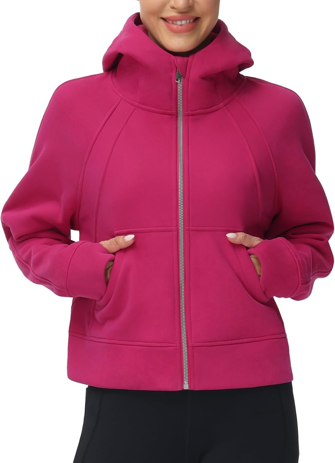 THE GYM PEOPLE Women’s Full-Zip Up Hoodies Jacket Fleece Workout Crop Tops Sweatshirts with Pockets Thumb Hole