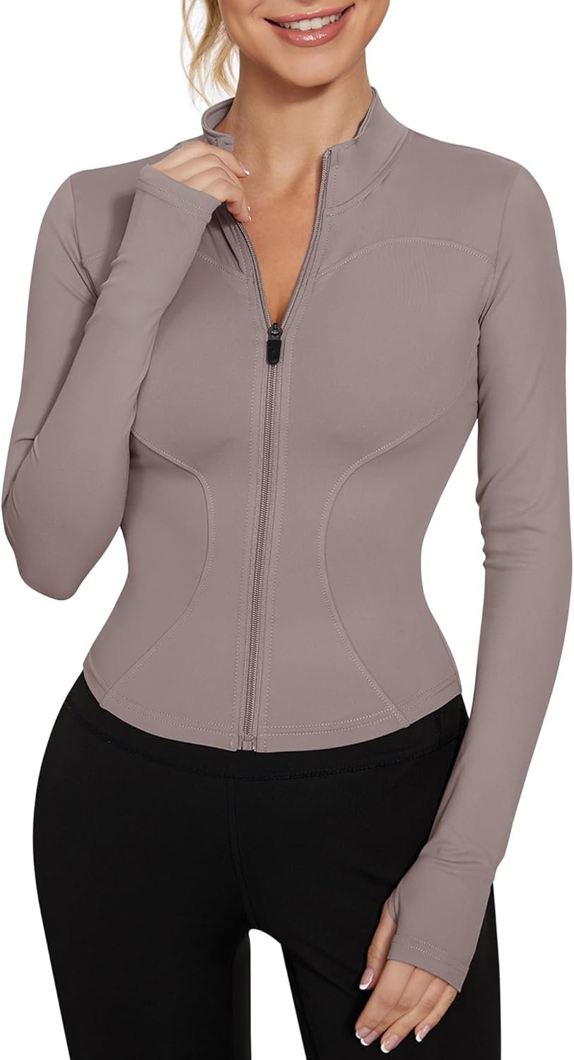 LUYAA Women’s Workout Jacket Lightweight Zip Up Yoga Jacket Cropped Athletic Slim Fit Tops