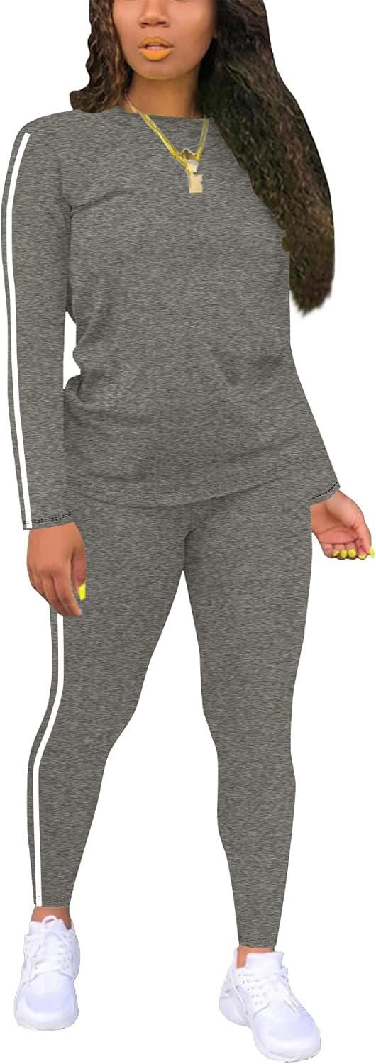 Women’s 2 Piece Classic Striped Outfits Full Sleeve Lounge Long Sweatpants Jogger Matching Tracksuits Sports Sets