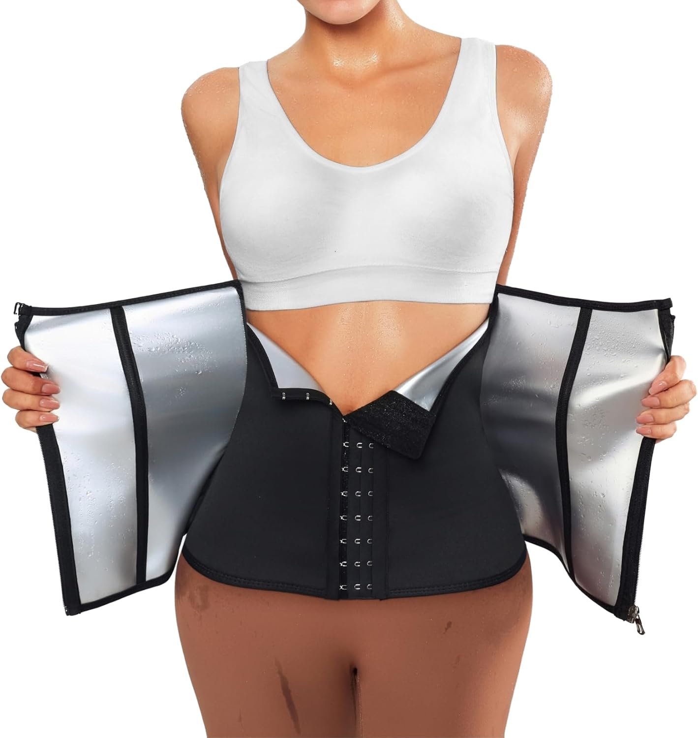 Women’s Sauna Suit Waist Trainer, Double Closure Waist Trimmer Belt, Adjustable Tummy Control Shapewear for Workout