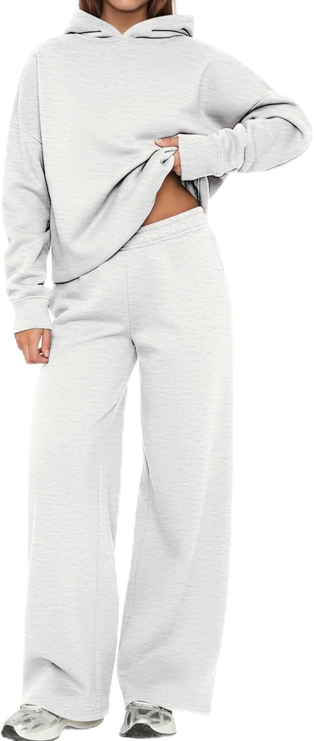 ETCYY NEW Womens 2 Piece Lounge Sets Bow Trim Print Hoodie Set Fall Fashion Oversized Sweatshirts Wide Leg Sweatpants
