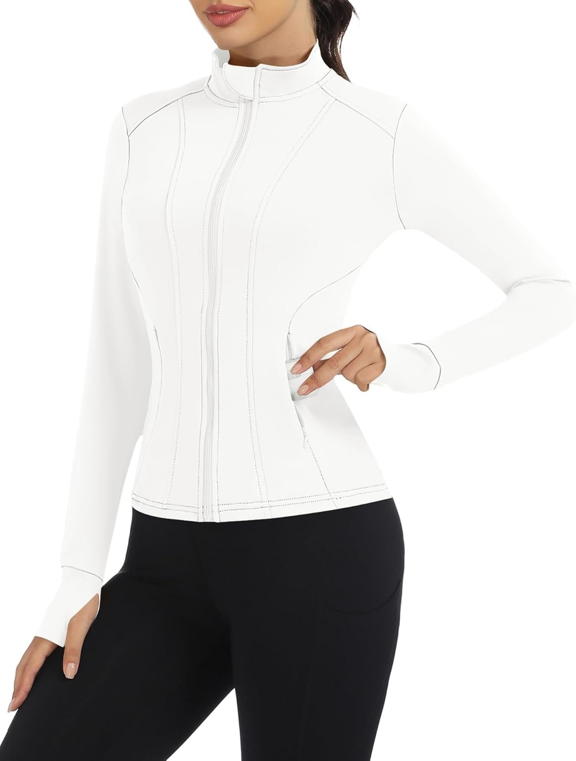 Loovoo Women’s Workout Jacket Lightweight Zip Up Athletic Jackets Cropped Slim Fit Running Yoga Tops with Pockets