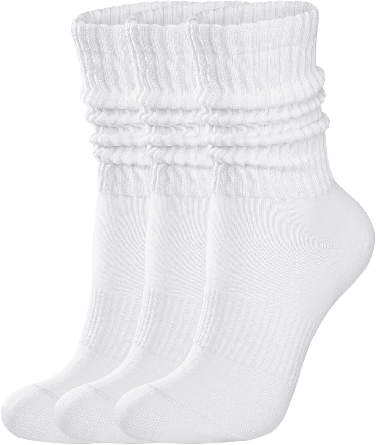 Womens Scrunch Crew Socks: Retro Solid Slouch Mid Calf Socks – Cotton Casual Athletic Socks