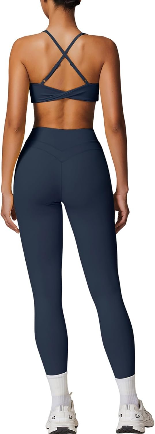 QBGJTD Womens Workout Sets Adjustable Straps Sports Bras and High Waist Leggings Sets Pilates 2 Piece Outfits for Women