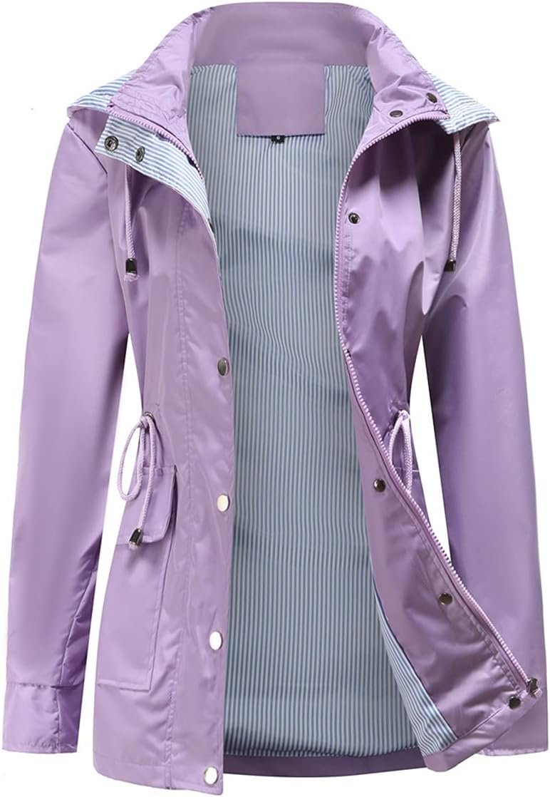 Womens Raincoat Windbreaker Waterproof Lightweight Lined Hooded Rain Jacket