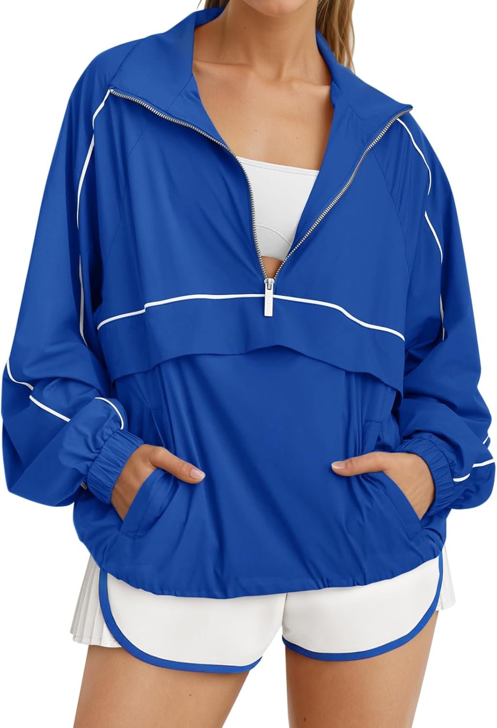 Fisoew Quarter Zip Pullover Women UPF 50+ Lightweight Windbreaker Jacket Running Hiking Outdoor Pullover with Pocket