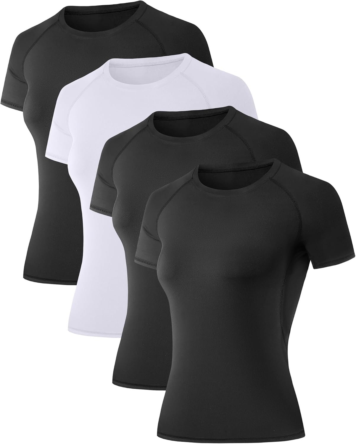 Rolimaka 4-Pack Women’s Compression Shirts Short Sleeve Workout Tops Athletic Quick Dry Baselayer T-Shirt for Gym Running