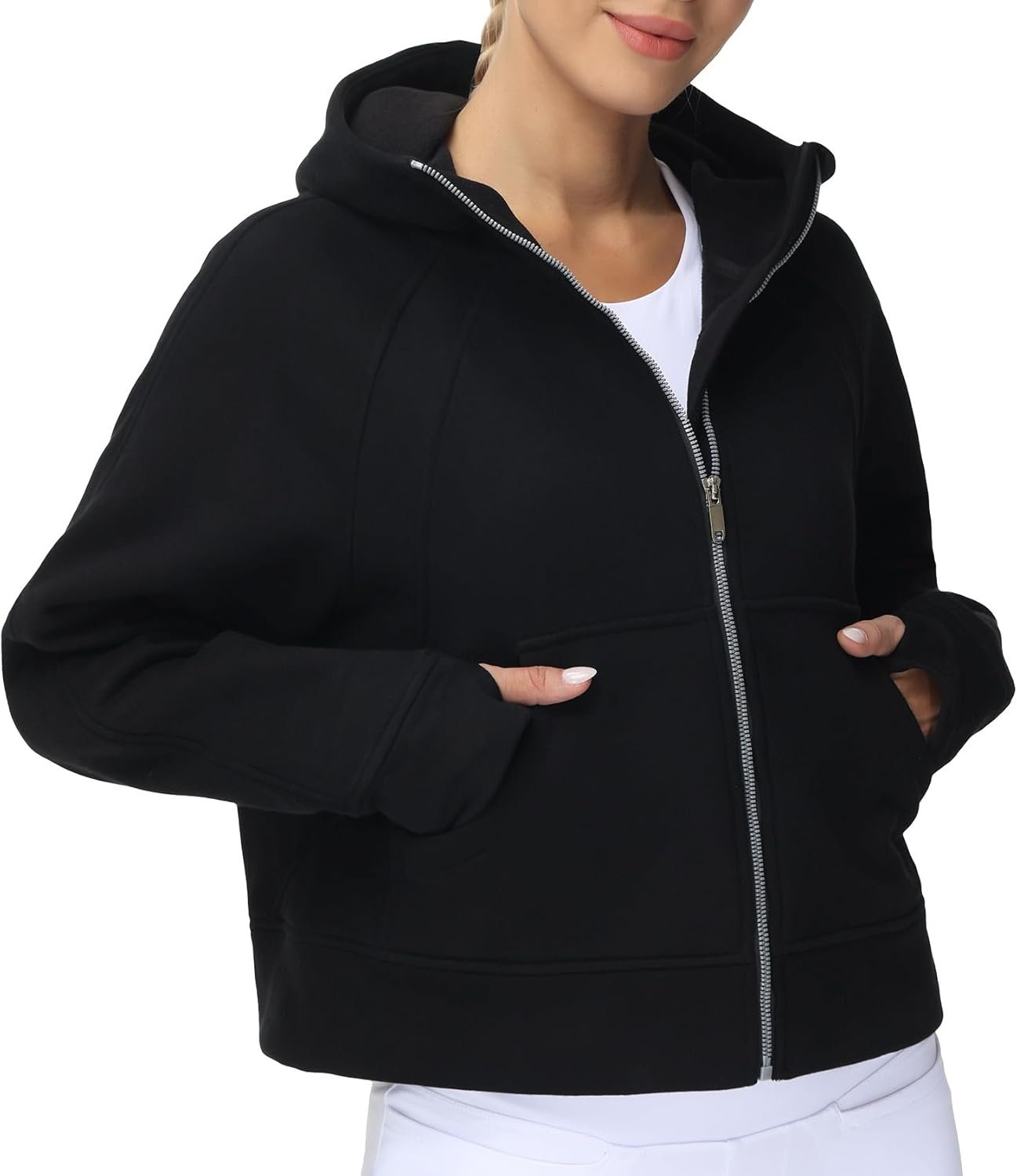 THE GYM PEOPLE Women’s Full-Zip Up Hoodies Jacket Fleece Workout Crop Tops Sweatshirts with Pockets Thumb Hole