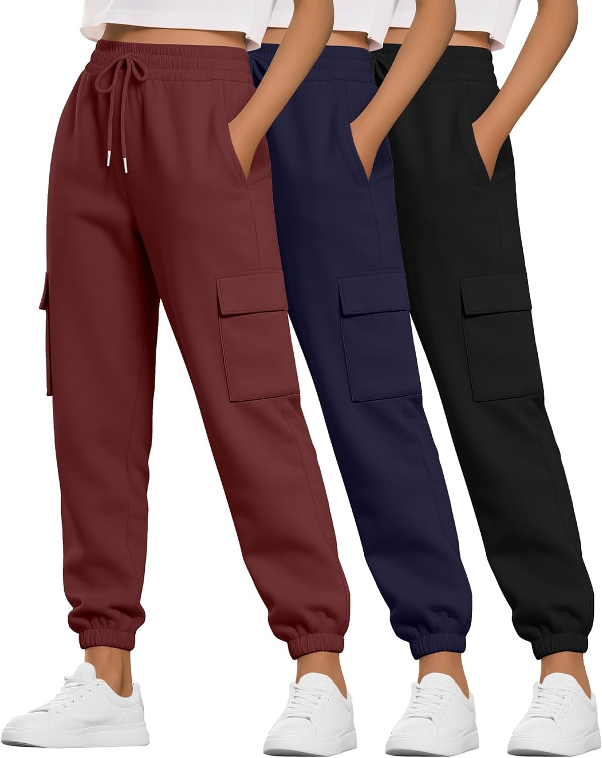 Neer 3 Pack Women’s Cargo Sweatpants Joggers Pants Causal Gym Athletic Workout High Waist Bottom Y2k Fall Outfits with Pocket