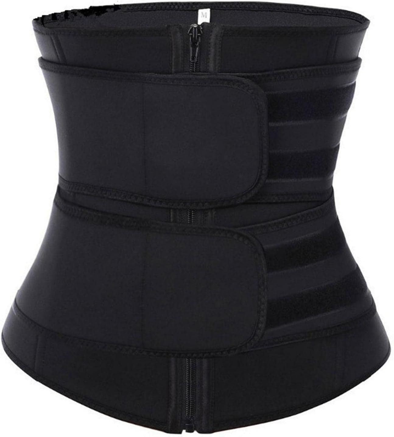 Sweat Waist Trainer, Workout Corset Waist Slimming with Two Belts, Sweat Enhancing Fitness Belt for Women Back Support Black