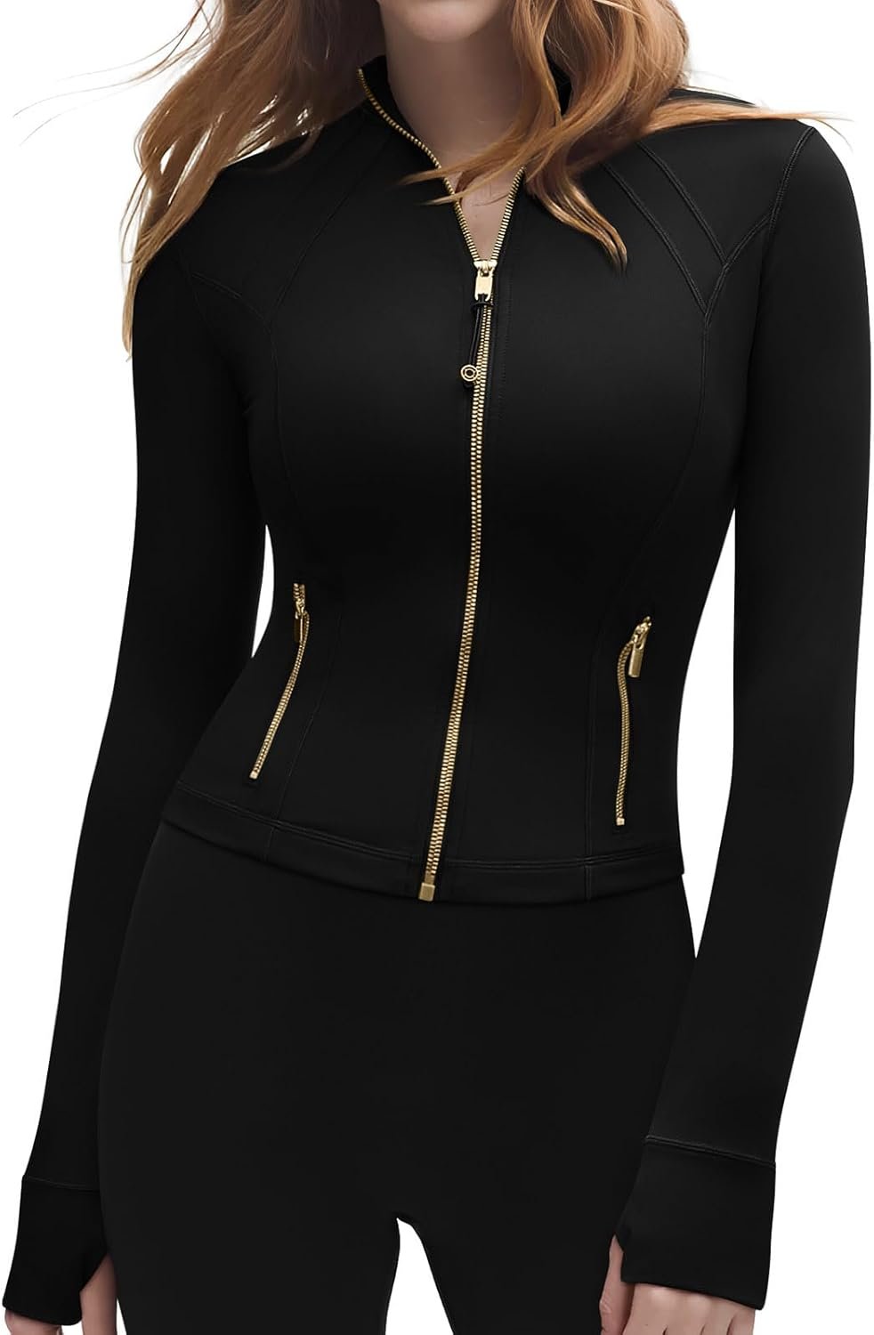 SUUKSESS Women Golden Full Zip Up Workout Cropped Jackets Lightweight Athletic Yoga Tops