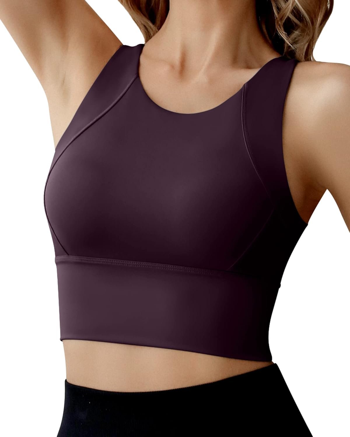 Ama Larsi High Neck Sports Bra for Women Longline Medium Impact Workout Crop Tank Tops Wirefree Padded Yoga Bra Gym