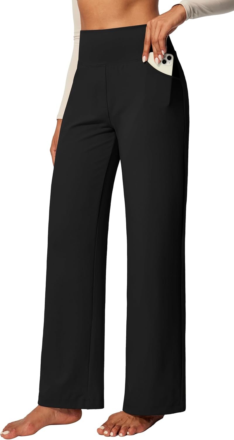 IUGA Yoga Pants Women Wide Leg Pants with Pockets High Waist Stretch Tummy Control Dress Casual Sweatpants