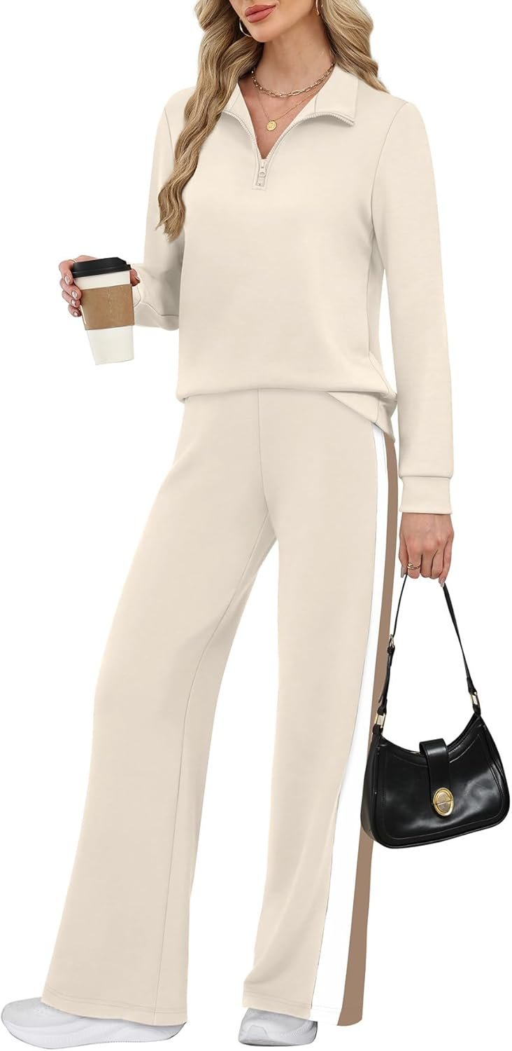 WIHOLL Women 2 Piece Outfits Airport Travel Vacation Sweatsuits Wide Leg Pants Lounge Set 2026 Fashion Clothes
