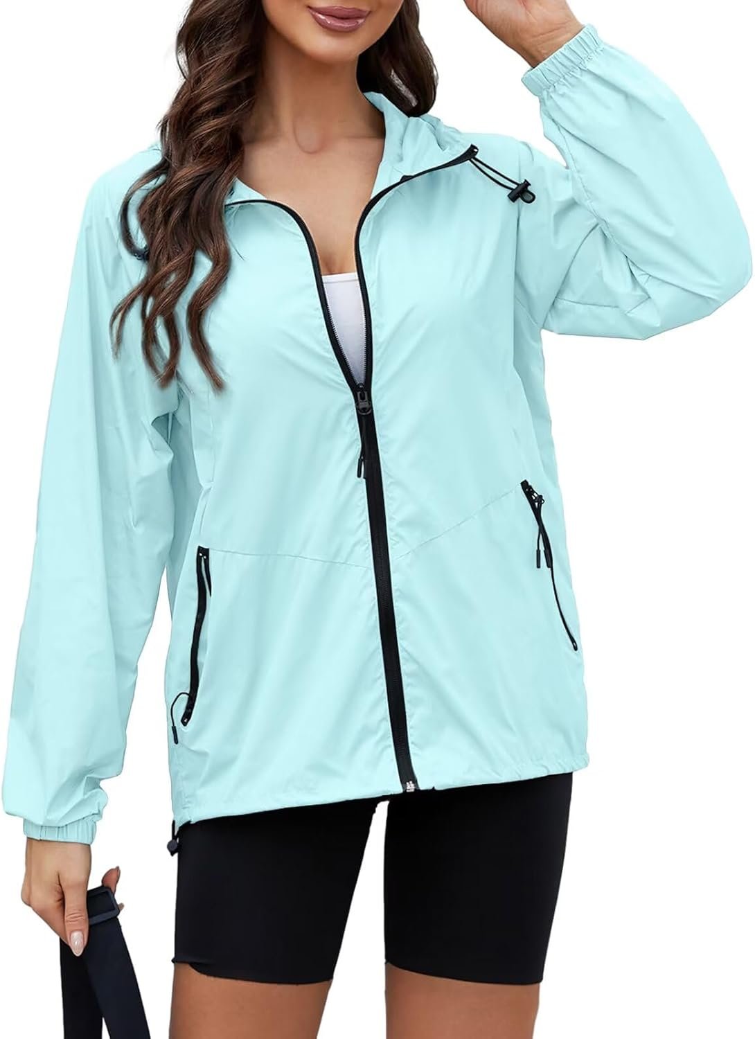 CRIPOM Packable Rain Jacket Women Waterproof Lightweight Jacket With Hood Womens Windbreaker Jacket S-XXL