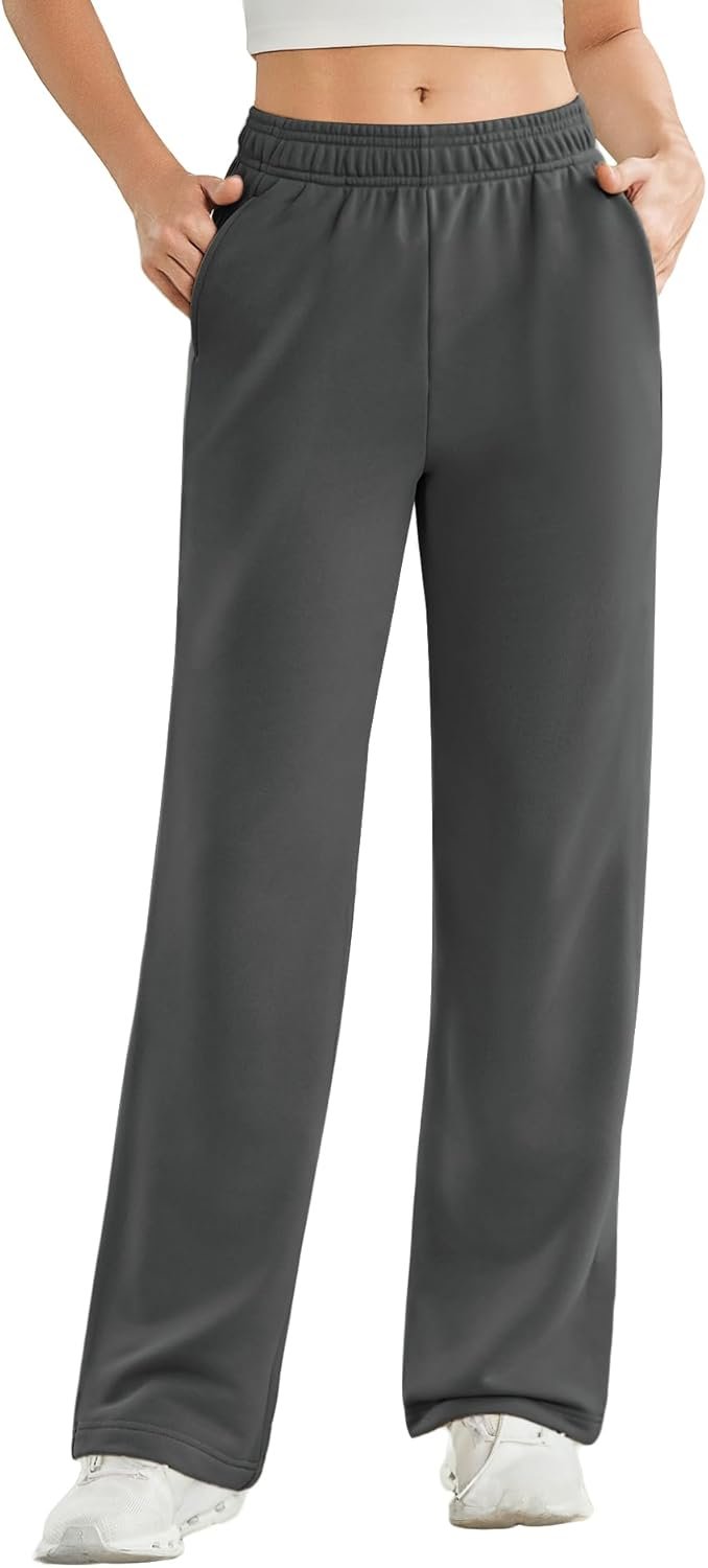 PINSPARK Women’s High Waisted Straight Leg Sweatpant Comfy Interior Drawstring Workout Sweat Pants Pocket Fall Casual Pant