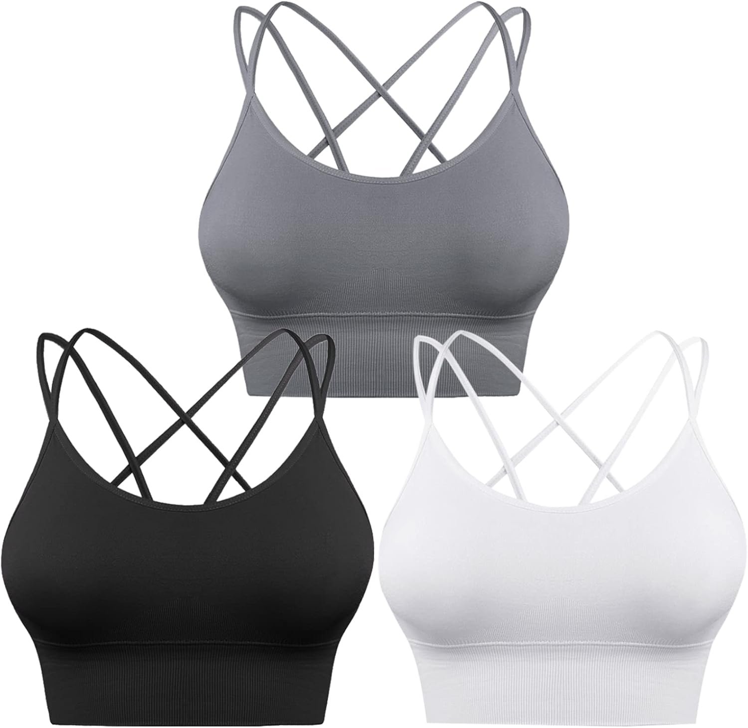 Sykooria 3 Pack Strappy Sports Bra for Women Sexy Crisscross for Yoga Running Athletic Gym Workout Fitness Tank Tops