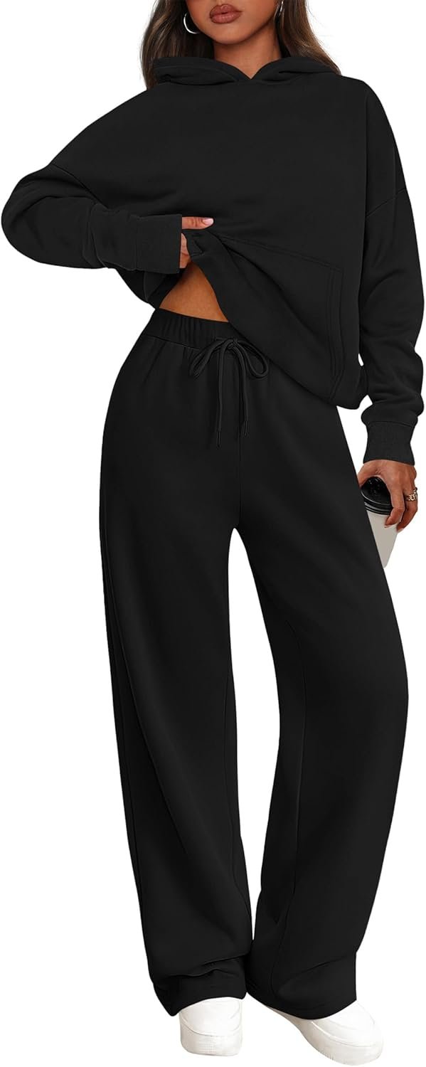 PRETTYGARDEN Women’s 2 Piece Outfits Spring Sweatsuits Oversized Hoodies Wide Leg Sweatpants Tracksuits Lounge Matching Sets