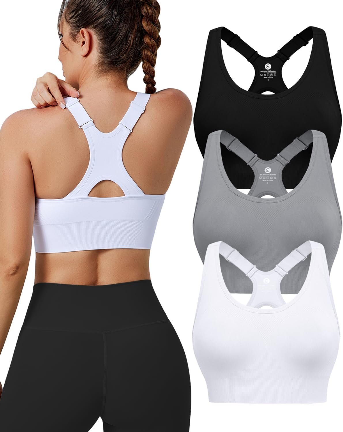 Evercute Adjustable Sports Bras for Women 3/4/5 Pack Racerback Cut-Out Seamless Padded Workout Running Atletic Bras