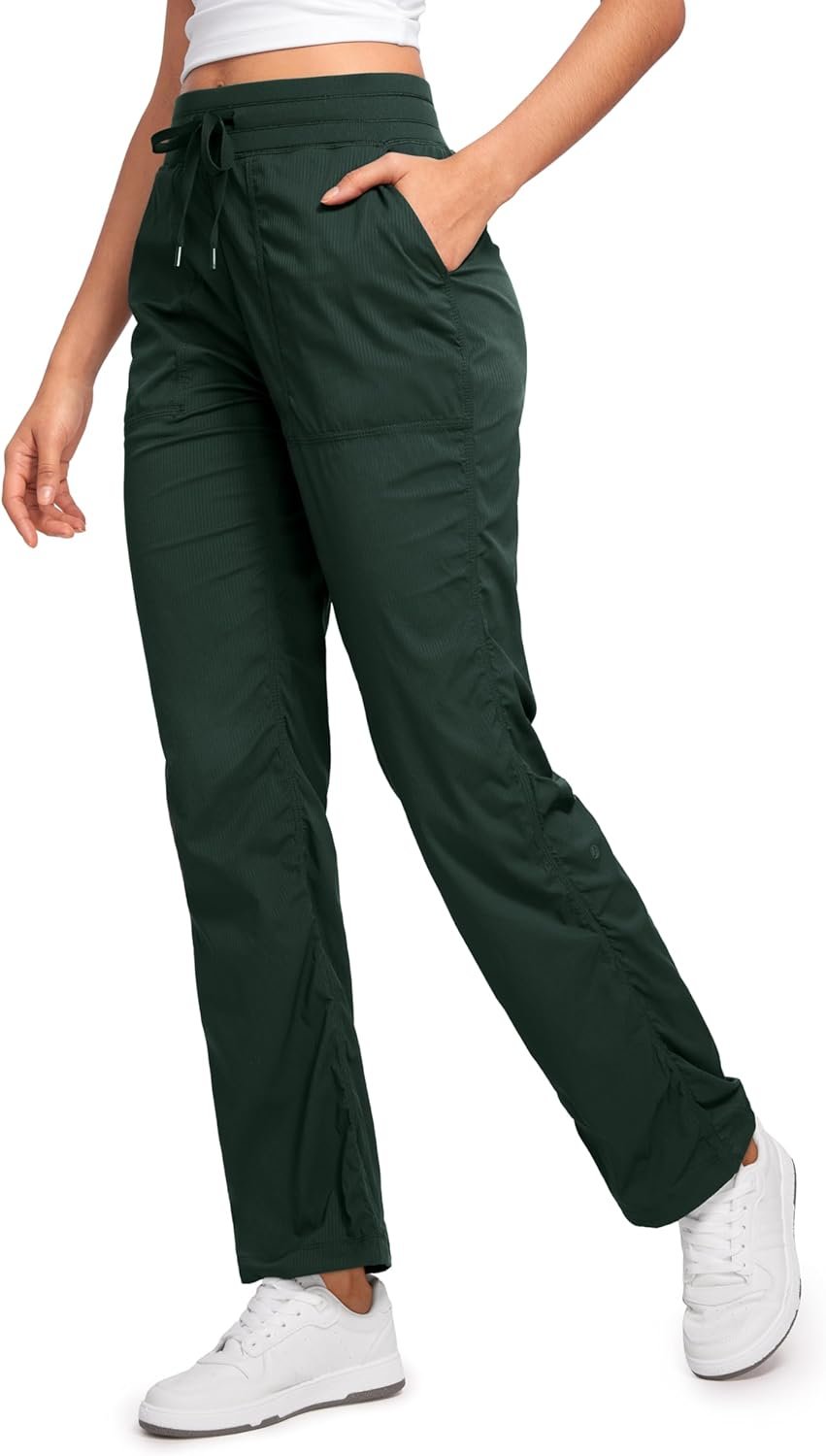 CRZ YOGA Lightweight Straight Leg Workout Pants for Women 28″/30″/32″ – Ruched Casual Work Athletic Joggers with Pockets