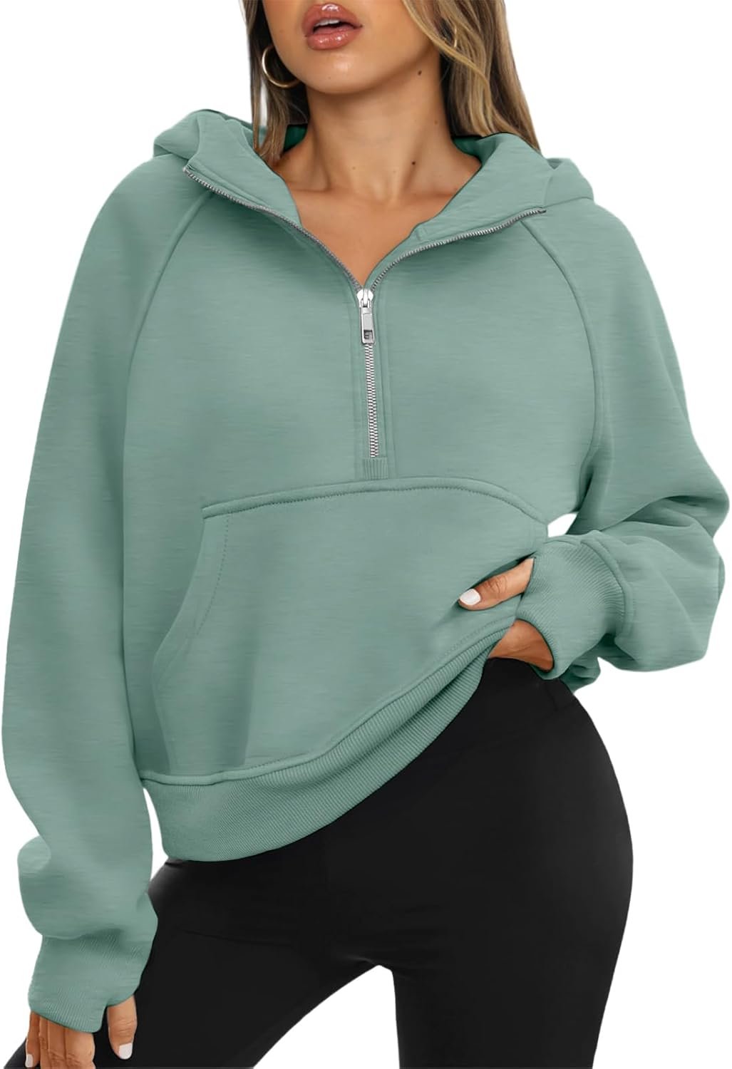 ATHMILE Womens Hoodies Long Sleeve Fleece Quarter Zip Pullover Workout Oversized Sweatshirt Fall Winter Crop Jacket Tops 2025