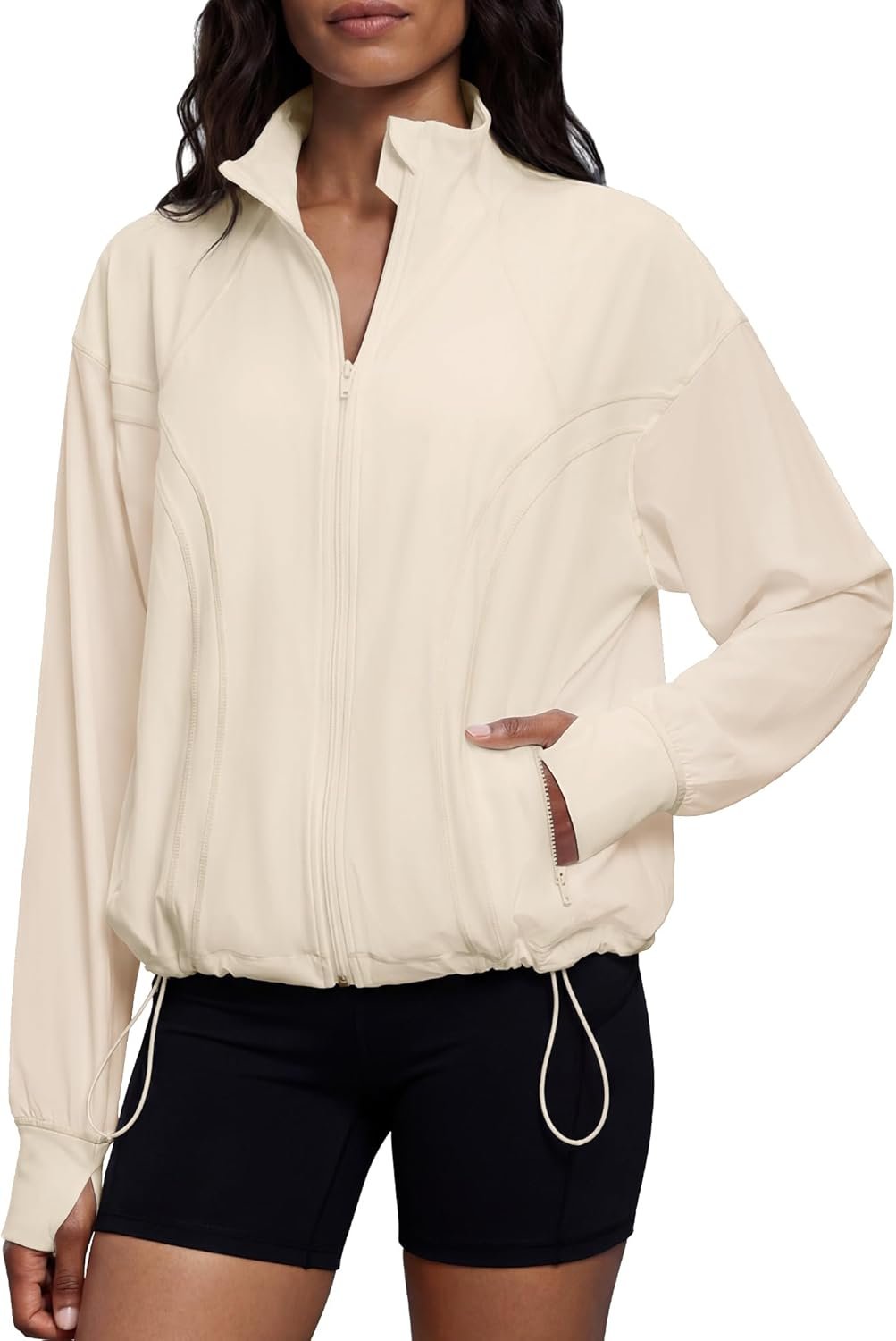 Gacaky Womens Lightweight Full Zip Athletic Jacket Oversized Yoga Workout Jacket Windbreaker Jacket Hiking Outdoor Pockets
