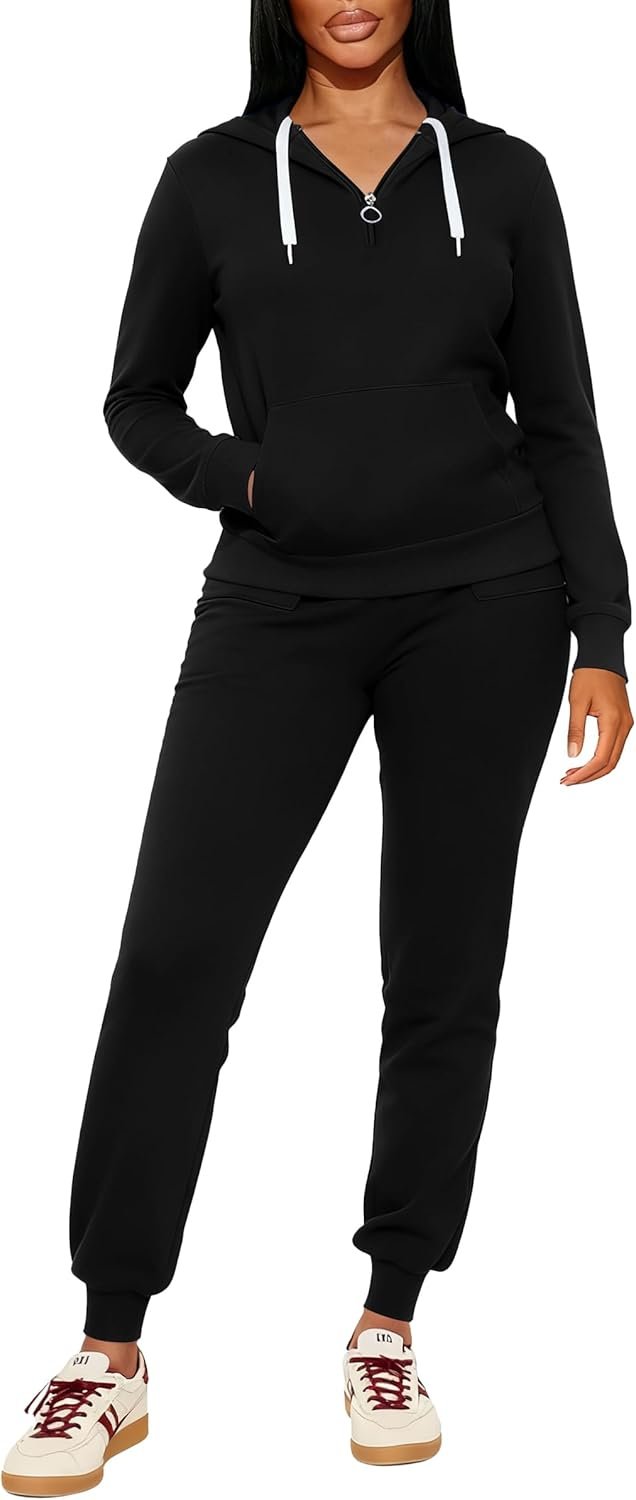 CLOCOR Womens 2 Piece Outfits Sweatsuits – Tracksuit Set Long Sleeve Crop Top & Drawstring Wide Leg Pants with Pockets