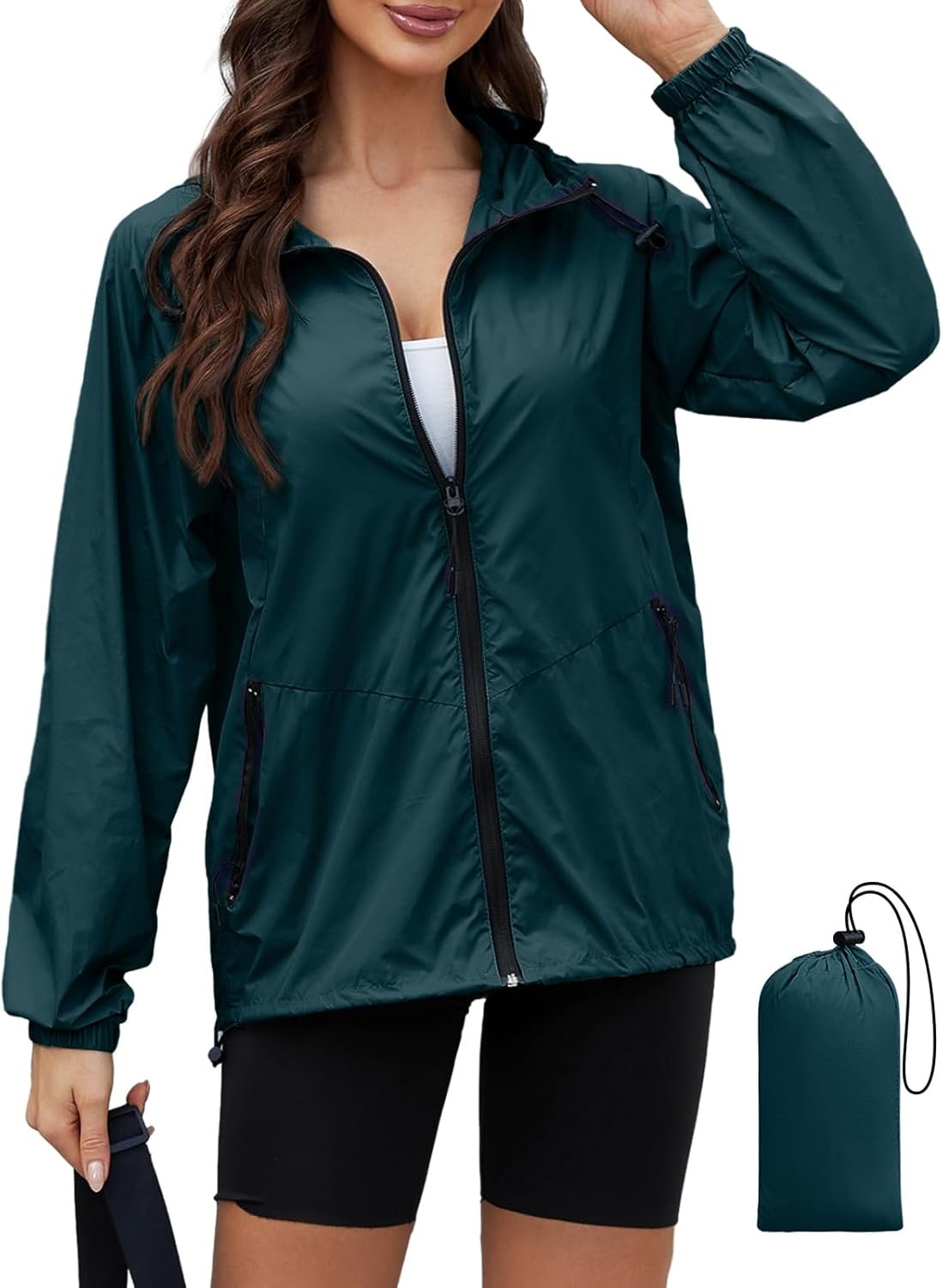 CRIPOM Packable Rain Jacket Women Waterproof Lightweight Jacket With Hood Womens Windbreaker Jacket S-XXL