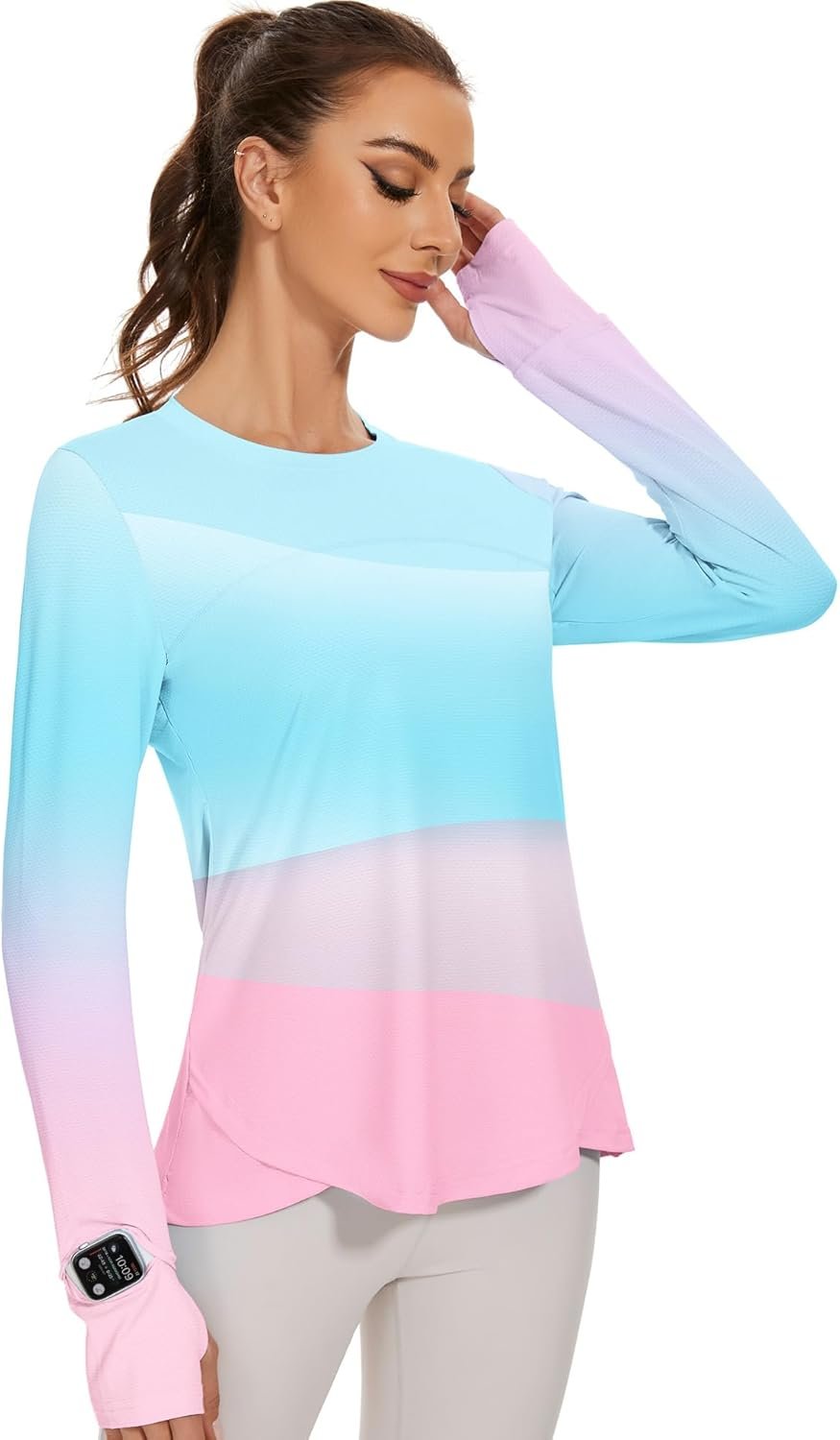 Blingfit Women’s Workout Tops Long Sleeve Running Hiking Athletic Gym Shirts Lightweight UPF50+ UV Rash Guard Sun Protection