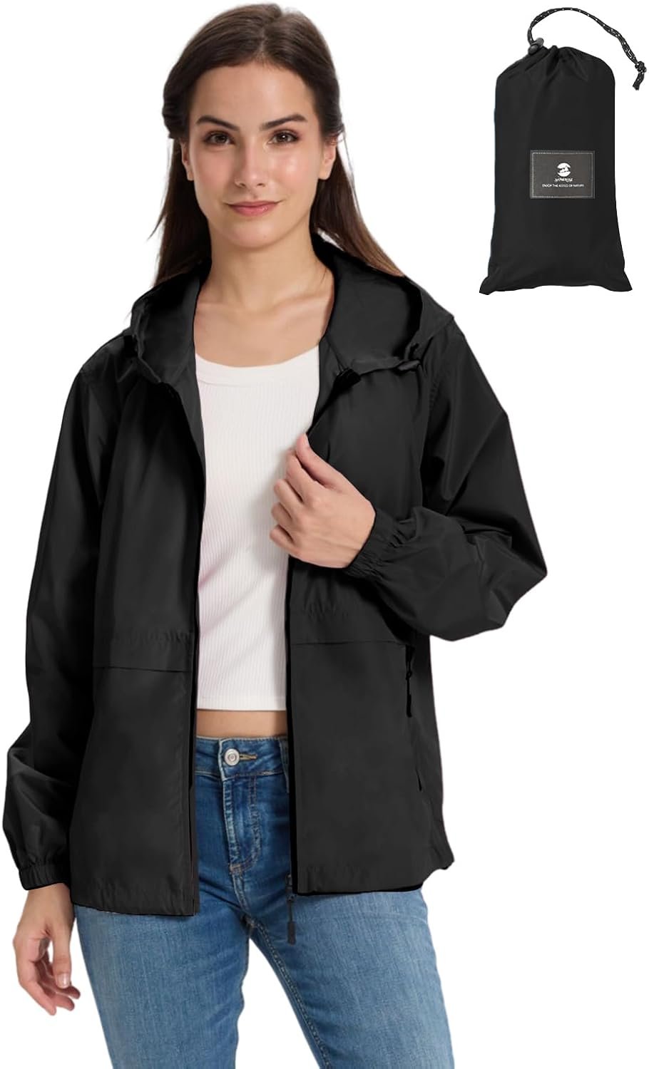SaphiRose Lightweight Rain Jacket Women Waterproof Breathable Raincoat Packable Hooded Windbreaker