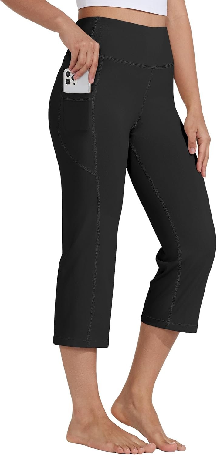 Willit Women’s Yoga Capris Pants High Waist Leggings Crop Straight Leg Athletic Exercise Workout Capris 21″