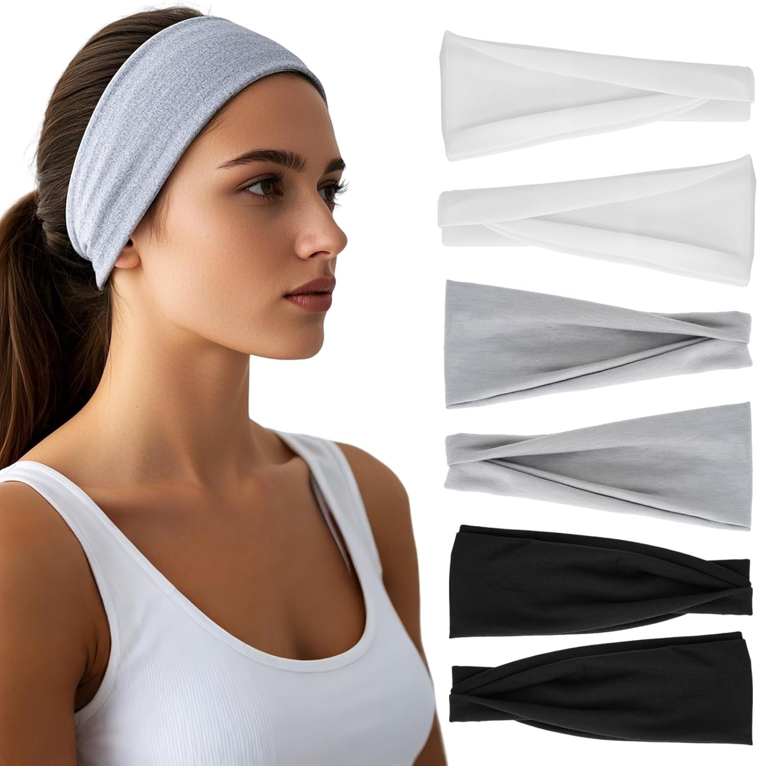 Headbands for Women – 6 Pack Wide Elastic Hair Bands | Stretchy Sweatbands Hair Bands | Soft Sports Thin Head Bands | Non-Slip Accessories Bands for Fashion, Washing Face, Workouts, Yoga, Daily Use