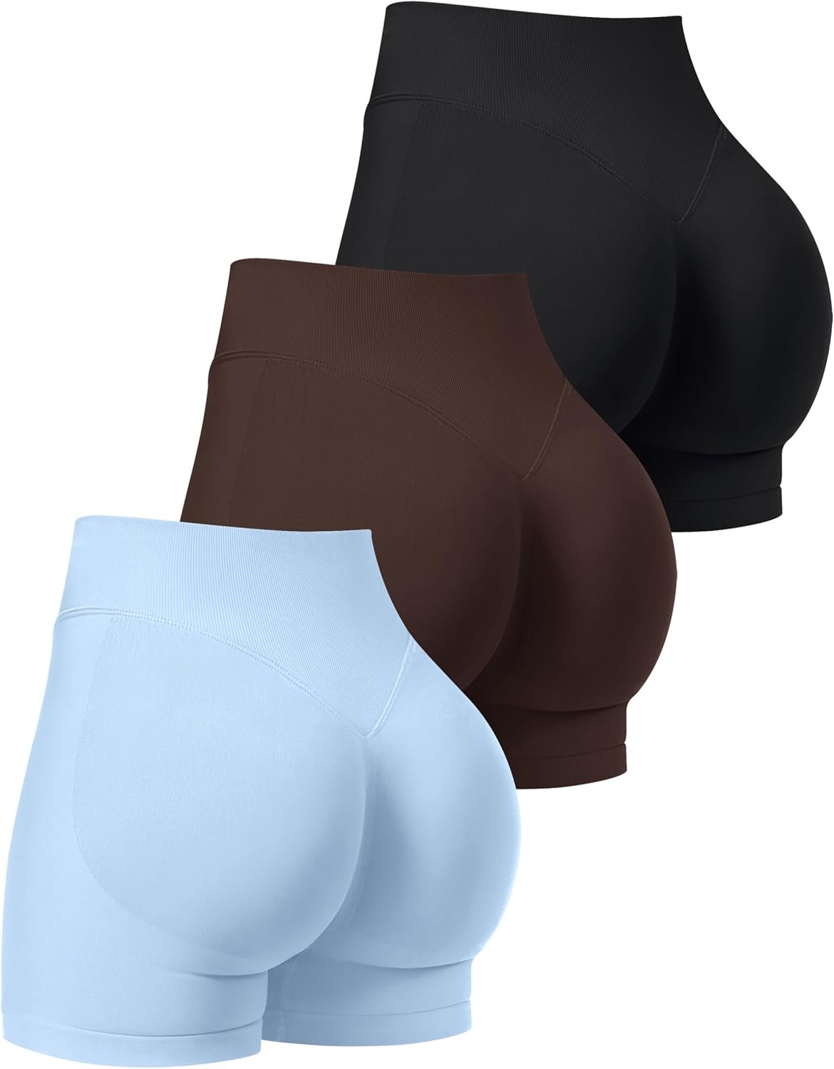 OLCHEE Womens Workout Shorts Seamless Scrunch Butt Lifting 3 Pack Yoga Gym Athletic High Waisted Tummy Control Booty 4.1″