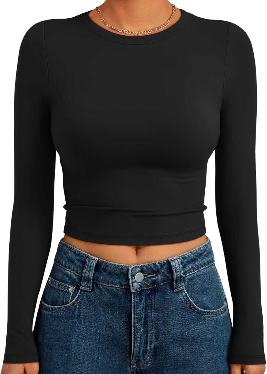 Trendy Queen Womens Long Sleeve Crop Tops Basic Slim Fitted Shirts Spring Fashion Outfits 2026 Teen Girl Clothes