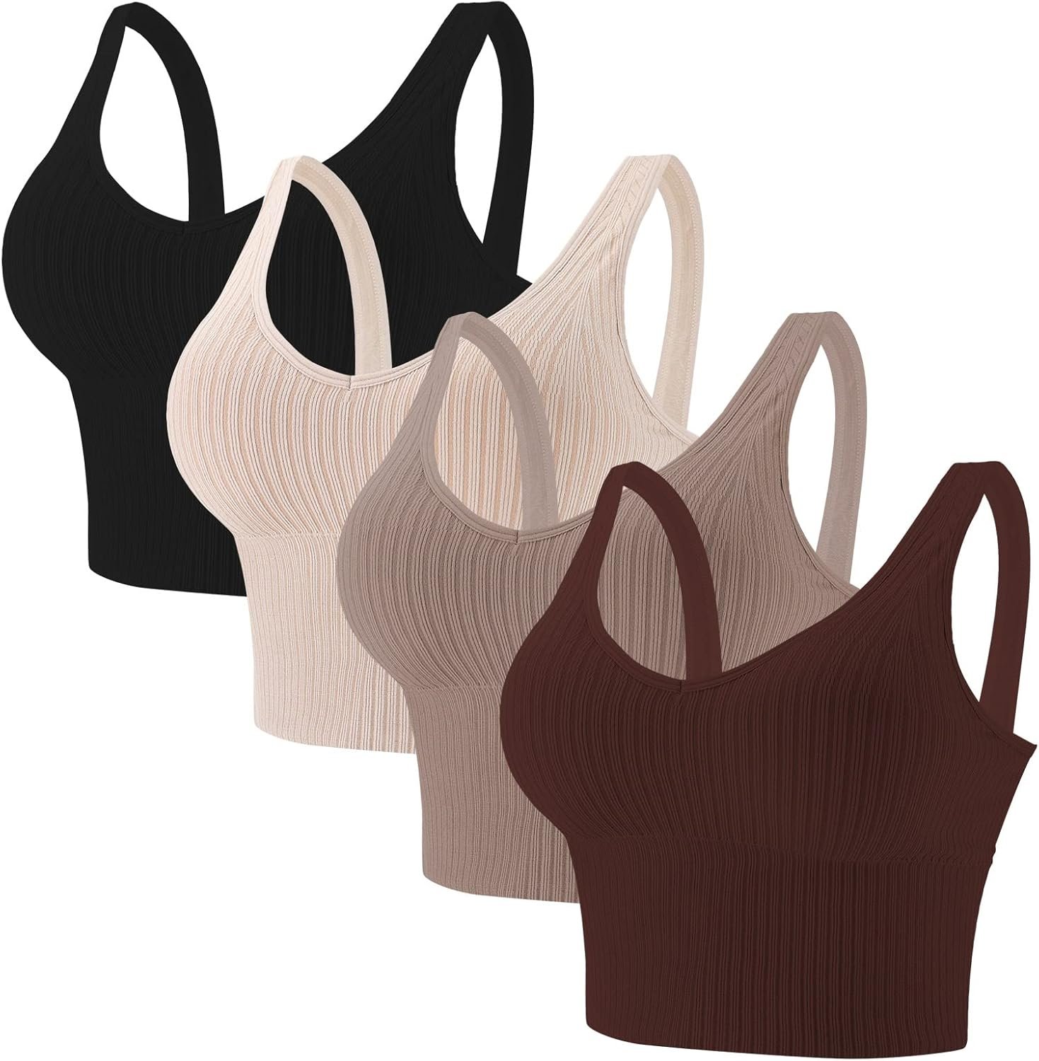 Eleplus 4 Pieces Comfy Cami Bras for Women Tank Crop Top with Built in Bra Yoga Longline Padded Lounge Bralette Pack